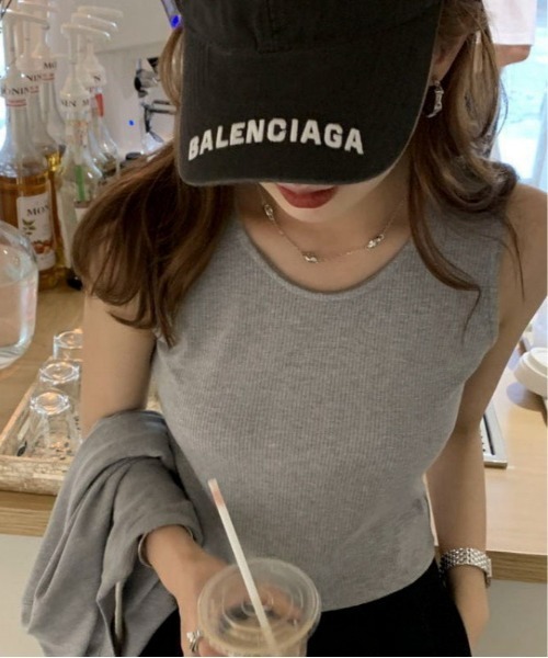 Mejoul（メジュール）の「【2点セット】リブカットカーディガン タンクトップ アンサンブルセット（ニット/セーター・レディース・ブラック/グレー・L/M）」の6枚目の写真