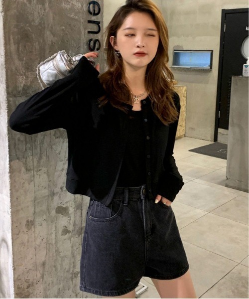 Mejoul（メジュール）の「【2点セット】リブカットカーディガン タンクトップ アンサンブルセット（ニット/セーター・レディース・ブラック/グレー・L/M）」の4枚目の写真