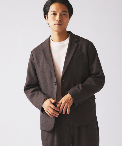 JOURNAL STANDARD relume（ジャーナルスタンダード　レリューム）の「TECH ウーリッシュウォーム ジャケット (セットアップ対応可能)（テーラードジャケット・メンズ・ブラウン/ブラック/グレー・MEDIUM/LARGE）」の3枚目の写真