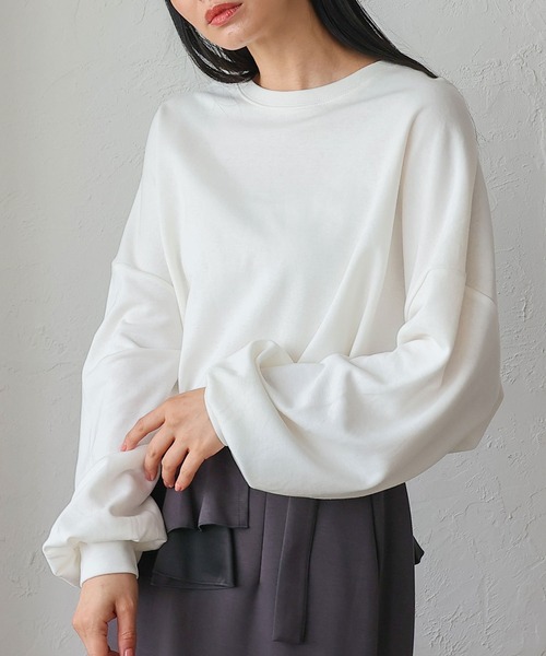 No Rule No Line（ノール－ルノーライン）の「オーバーサイズ プルオーバー 深めスリット入りロンT ビッグＴシャツ（Tシャツ/カットソー・レディース・オフホワイト/チャコールグレー/ベージュ系・FREE）」の8枚目の写真