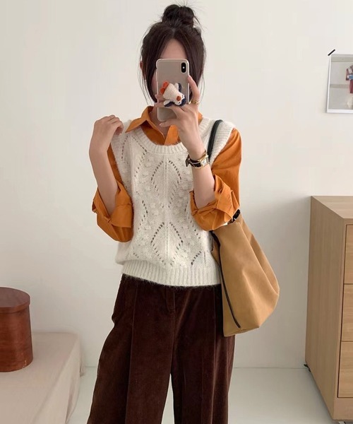 DAY CLOSET（デイ クローゼット）の「【重ねるだけでこなれ感】中厚手リブ編みニットベスト レディース（ベスト・レディース・イエロー/ホワイト/ライトグレー/ブルー・FREE）」の6枚目の写真