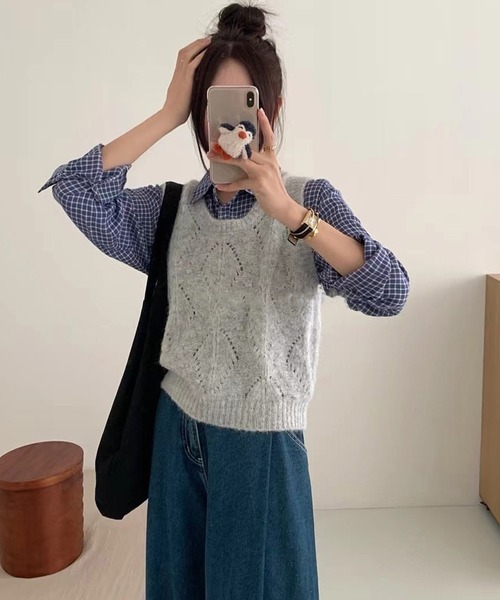 DAY CLOSET（デイ クローゼット）の「【重ねるだけでこなれ感】中厚手リブ編みニットベスト レディース（ベスト・レディース・イエロー/ホワイト/ライトグレー/ブルー・FREE）」の8枚目の写真