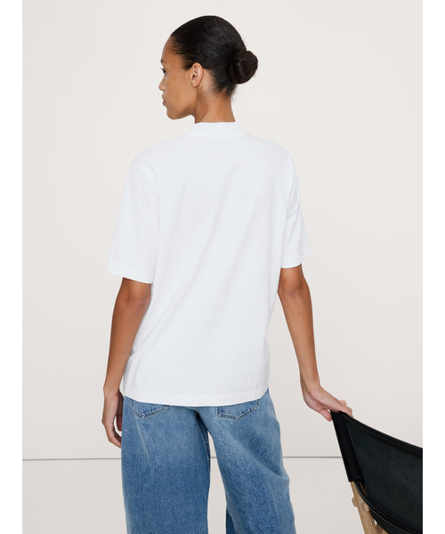 Banana Republic（バナナリパブリック）の「ヴィンテージ コットン モックネックTシャツ（Tシャツ/カットソー・レディース・ホワイト/ブラック・L/M/XS/S）」の4枚目の写真