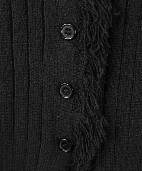 3color 】ダメージフリンジリブニットスリムカーディガン ／ damage