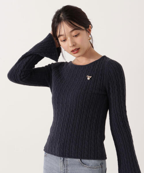 PROPORTION BODY DRESSING(プロポーションボディドレッシング)の「チャーム付きミニケーブルニット / 1215270130(ニット/セーター・レディース・グレー/ブラウン/ホワイト系その他/ネイビー・FREE)」の4枚目の写真