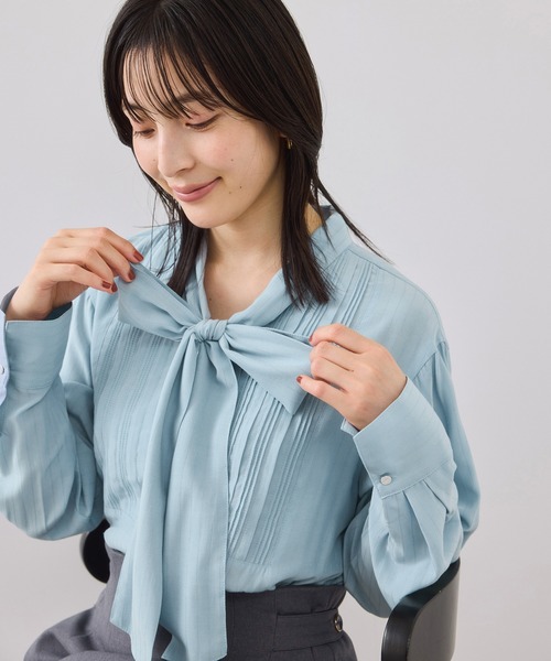 VIS（ビス）の「ランダムピンタックボウタイブラウス（シャツ/ブラウス・レディース・サックスブルー/ホワイト系その他/ネイビー・FREE）」の13枚目の写真