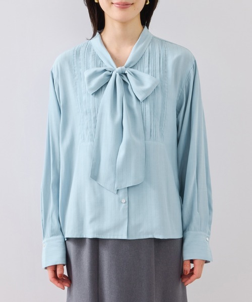 VIS（ビス）の「ランダムピンタックボウタイブラウス（シャツ/ブラウス・レディース・サックスブルー/ホワイト系その他/ネイビー・FREE）」の11枚目の写真