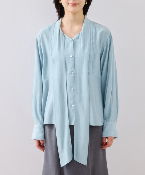 VIS（ビス）の「ランダムピンタックボウタイブラウス（シャツ/ブラウス・レディース・サックスブルー/ホワイト系その他/ネイビー・FREE）」の15枚目の写真