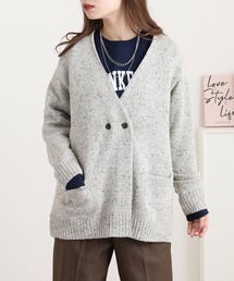 blue willow シルク混ウール カラーネップカーディガン