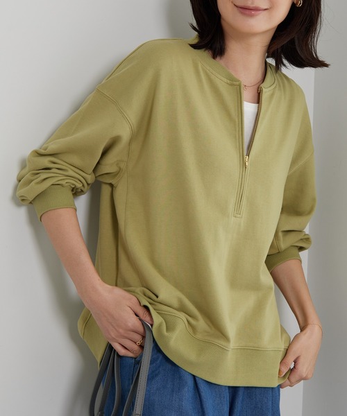 BELLUNA PLUS(ベルーナ)の「リブ使いハーフジップ裏毛プルオーバー(Tシャツ/カットソー・レディース・ブラウン/ライム/グレイッシュベージュ・LARGE/MEDIUM/X-LARGE)」の3枚目の写真