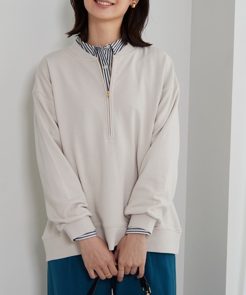 BELLUNA PLUS(ベルーナ)の「リブ使いハーフジップ裏毛プルオーバー(Tシャツ/カットソー・レディース・ブラウン/ライム/グレイッシュベージュ・LARGE/MEDIUM/X-LARGE)」の4枚目の写真