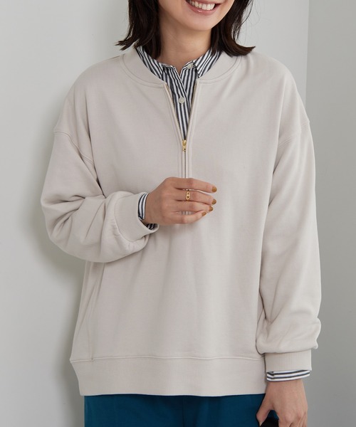 BELLUNA PLUS(ベルーナ)の「リブ使いハーフジップ裏毛プルオーバー(Tシャツ/カットソー・レディース・ブラウン/ライム/グレイッシュベージュ・LARGE/MEDIUM/X-LARGE)」の5枚目の写真
