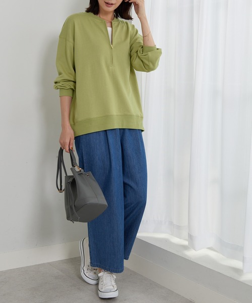 BELLUNA PLUS(ベルーナ)の「リブ使いハーフジップ裏毛プルオーバー(Tシャツ/カットソー・レディース・ブラウン/ライム/グレイッシュベージュ・LARGE/MEDIUM/X-LARGE)」の14枚目の写真