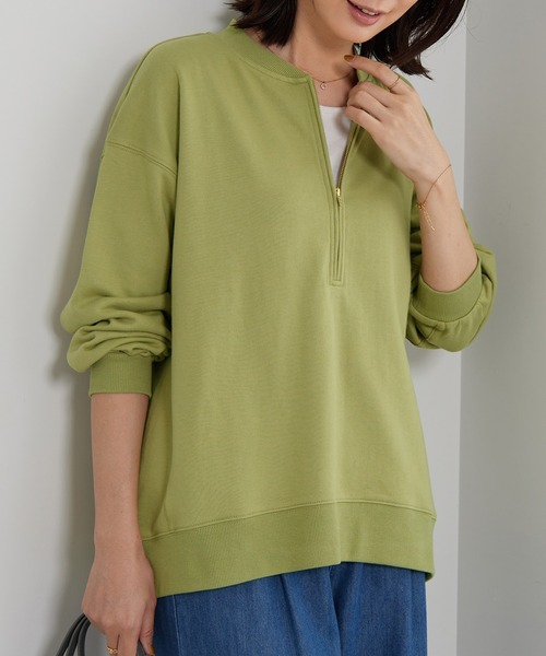 BELLUNA PLUS(ベルーナ)の「リブ使いハーフジップ裏毛プルオーバー(Tシャツ/カットソー・レディース・ブラウン/ライム/グレイッシュベージュ・LARGE/MEDIUM/X-LARGE)」の10枚目の写真