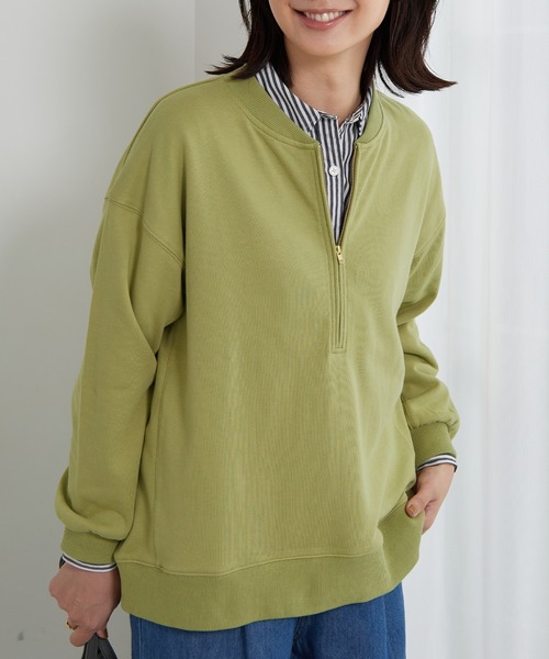 BELLUNA PLUS(ベルーナ)の「リブ使いハーフジップ裏毛プルオーバー(Tシャツ/カットソー・レディース・ブラウン/ライム/グレイッシュベージュ・LARGE/MEDIUM/X-LARGE)」の11枚目の写真