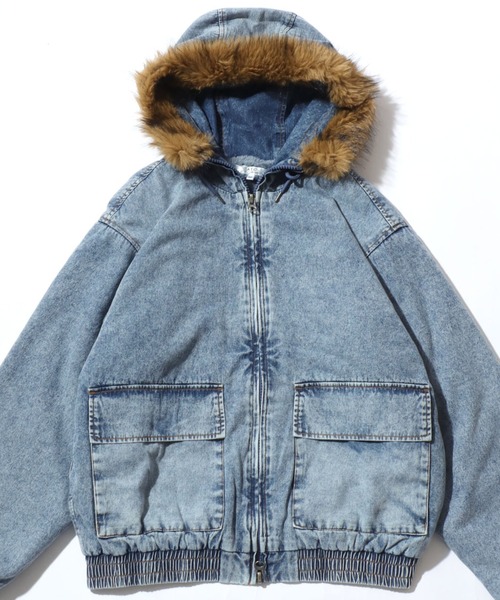 セール】フードファー デニムジップアップパーカーブルゾン メンズ