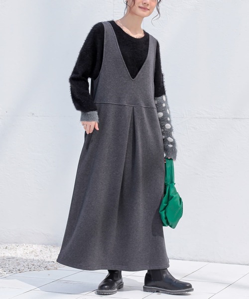 n'OrLABEL（ノアールレーベル）の「『裏シャギージャンパースカート』（ジャンパースカート・レディース・チャコールグレー/グリーン/ブラック・1/2）」の2枚目の写真