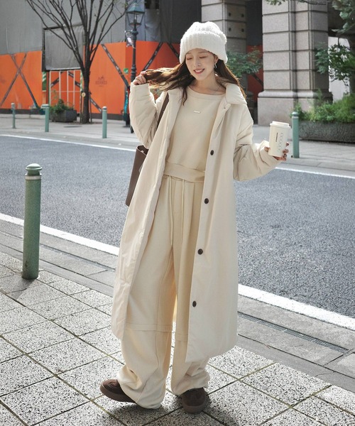 classicalelf（クラシカルエルフ）の「《marina×クラシカルエルフコラボ》ゆるっとダボっと大人の抜け感♪あたたか機能性アウター◎襟付き中綿ロングコート（ダウンジャケット/コート・レディース・ブラック/アイボリー・LARGE/MEDIUM/SMALL/X-LARGE）」の7枚目の写真