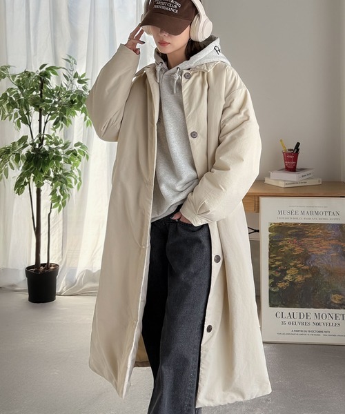 classicalelf（クラシカルエルフ）の「《marina×クラシカルエルフコラボ》ゆるっとダボっと大人の抜け感♪あたたか機能性アウター◎襟付き中綿ロングコート（ダウンジャケット/コート・レディース・ブラック/アイボリー・LARGE/MEDIUM/SMALL/X-LARGE）」の10枚目の写真