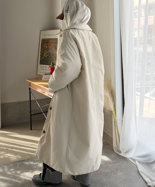 classicalelf（クラシカルエルフ）の「《marina×クラシカルエルフコラボ》ゆるっとダボっと大人の抜け感♪あたたか機能性アウター◎襟付き中綿ロングコート（ダウンジャケット/コート・レディース・ブラック/アイボリー・LARGE/MEDIUM/SMALL/X-LARGE）」の15枚目の写真