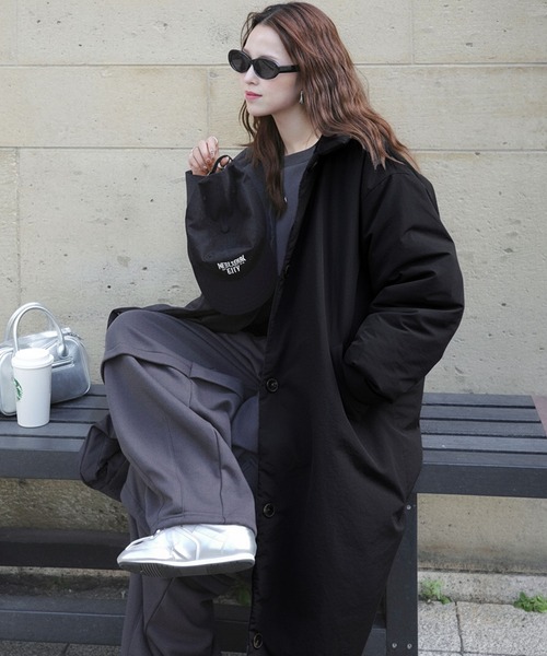 classicalelf（クラシカルエルフ）の「《marina×クラシカルエルフコラボ》ゆるっとダボっと大人の抜け感♪あたたか機能性アウター◎襟付き中綿ロングコート（ダウンジャケット/コート・レディース・ブラック/アイボリー・LARGE/MEDIUM/SMALL/X-LARGE）」の16枚目の写真