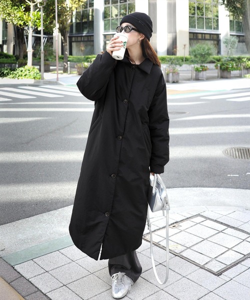 classicalelf（クラシカルエルフ）の「《marina×クラシカルエルフコラボ》ゆるっとダボっと大人の抜け感♪あたたか機能性アウター◎襟付き中綿ロングコート（ダウンジャケット/コート・レディース・ブラック/アイボリー・LARGE/MEDIUM/SMALL/X-LARGE）」の17枚目の写真