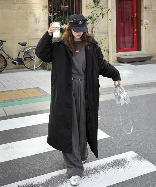 classicalelf（クラシカルエルフ）の「《marina×クラシカルエルフコラボ》ゆるっとダボっと大人の抜け感♪あたたか機能性アウター◎襟付き中綿ロングコート（ダウンジャケット/コート・レディース・ブラック/アイボリー・LARGE/MEDIUM/SMALL/X-LARGE）」の19枚目の写真