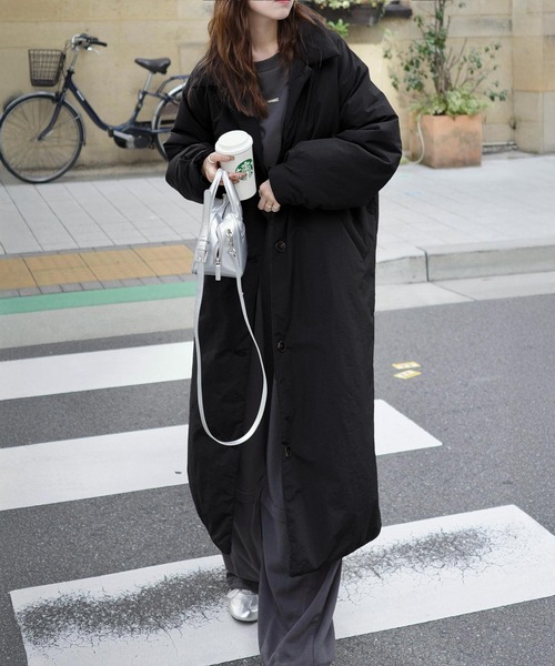 classicalelf（クラシカルエルフ）の「《marina×クラシカルエルフコラボ》ゆるっとダボっと大人の抜け感♪あたたか機能性アウター◎襟付き中綿ロングコート（ダウンジャケット/コート・レディース・ブラック/アイボリー・LARGE/MEDIUM/SMALL/X-LARGE）」の18枚目の写真