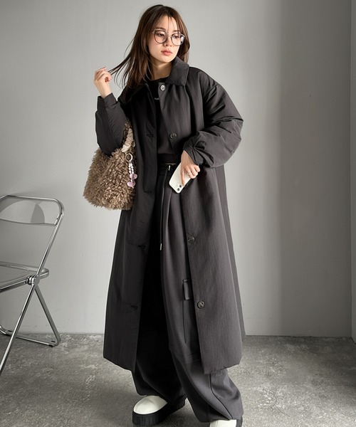 classicalelf（クラシカルエルフ）の「《marina×クラシカルエルフコラボ》ゆるっとダボっと大人の抜け感♪あたたか機能性アウター◎襟付き中綿ロングコート（ダウンジャケット/コート・レディース・ブラック/アイボリー・LARGE/MEDIUM/SMALL/X-LARGE）」の4枚目の写真