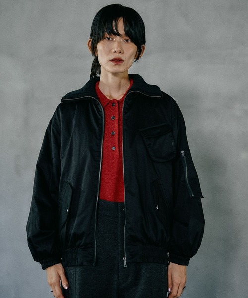 新品✨YAMADAYA RADIATE シフォンミリタリーブルゾン　黒 セール】襟ニットミリタリーブルゾン 599149（ブルゾン）｜LEPSIM