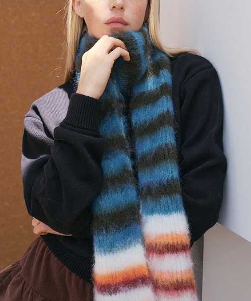 セール】【再入荷】＼もふもふ／ ボーダー柄 モヘア マフラー