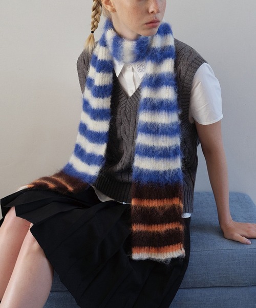 セール】ボーダー柄 モヘア マフラー / Striped mohair muffler