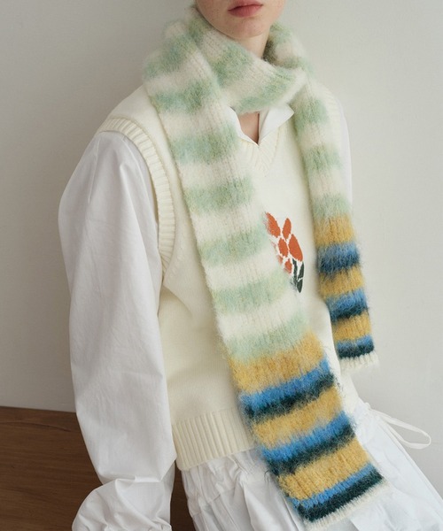 セール】【再入荷】＼もふもふ／ ボーダー柄 モヘア マフラー