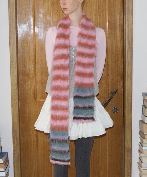 セール】【再入荷】＼もふもふ／ ボーダー柄 モヘア マフラー