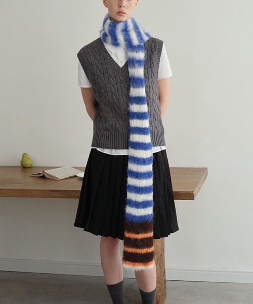 セール】【再入荷】＼もふもふ／ ボーダー柄 モヘア マフラー