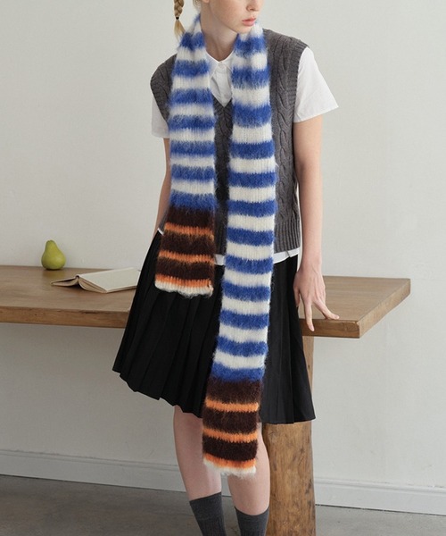 セール】【再入荷】＼もふもふ／ ボーダー柄 モヘア マフラー