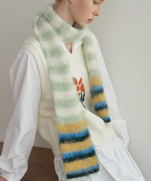 セール】【再入荷】＼もふもふ／ ボーダー柄 モヘア マフラー