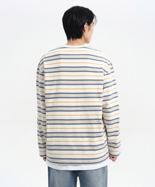 MUSINSA STANDARD（ムシンサスタンダード）の「マルチストライプリラックスド長袖Tシャツ3 [エクリュ]（Tシャツ/カットソー・メンズ・その他・SMALL/MEDIUM/LARGE/X-LARGE/XX-LARGE）」の3枚目の写真