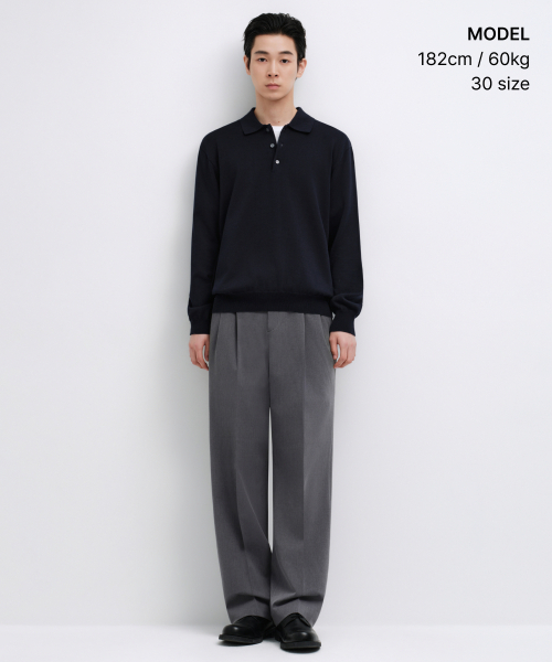 MUSINSA STANDARD（ムシンサスタンダード）の「リアルワイドヒドゥンバンディングスラックス[メランジグレー]（スラックス・メンズ・その他・27/28/29/34/32/30/31/33/26/40/38/42/36）」の2枚目の写真
