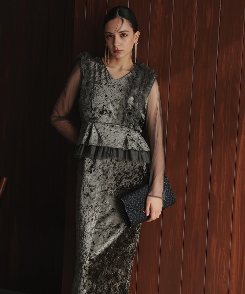 【オケージョン】チュールフリルベロアワンピース 結婚式 お呼ばれドレス 二次会 楽天市場】チュールジレセットドレス パーティードレス 結婚式 フリル