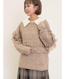 Samansa Mos2 | 【Fluffy Wool Blend】フリンジ前後2WAYニット(カーディガン/ボレロ)