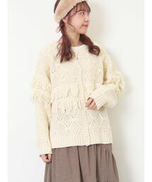 Samansa Mos2 | 【Fluffy Wool Blend】フリンジ前後2WAYニット(カーディガン/ボレロ)