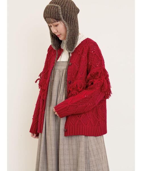 Samansa Mos2(サマンサ モスモス)の「【Fluffy Wool Blend】フリンジ前後2WAYニット(カーディガン/ボレロ・レディース・オフホワイト/ベージュ/レッド・F)」の22枚目の写真