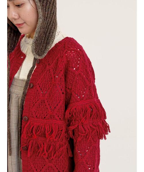 Samansa Mos2(サマンサ モスモス)の「【Fluffy Wool Blend】フリンジ前後2WAYニット(カーディガン/ボレロ・レディース・オフホワイト/ベージュ/レッド・F)」の21枚目の写真