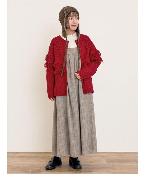 Samansa Mos2(サマンサ モスモス)の「【Fluffy Wool Blend】フリンジ前後2WAYニット(カーディガン/ボレロ・レディース・オフホワイト/ベージュ/レッド・F)」の20枚目の写真