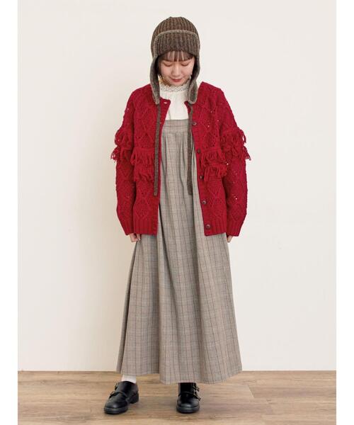 Samansa Mos2(サマンサ モスモス)の「【Fluffy Wool Blend】フリンジ前後2WAYニット(カーディガン/ボレロ・レディース・オフホワイト/ベージュ/レッド・F)」の19枚目の写真