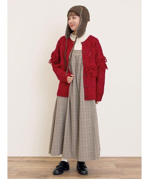 Samansa Mos2(サマンサ モスモス)の「【Fluffy Wool Blend】フリンジ前後2WAYニット(カーディガン/ボレロ・レディース・オフホワイト/ベージュ/レッド・F)」の18枚目の写真