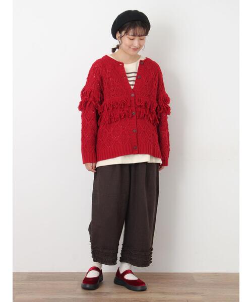 Samansa Mos2(サマンサ モスモス)の「【Fluffy Wool Blend】フリンジ前後2WAYニット(カーディガン/ボレロ・レディース・オフホワイト/ベージュ/レッド・F)」の17枚目の写真