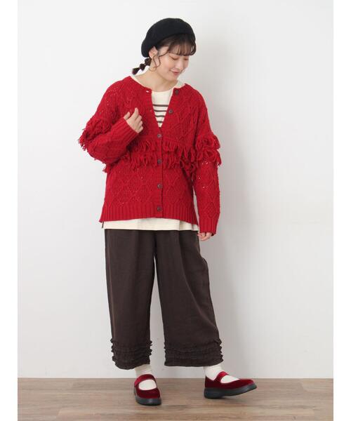 Samansa Mos2(サマンサ モスモス)の「【Fluffy Wool Blend】フリンジ前後2WAYニット(カーディガン/ボレロ・レディース・オフホワイト/ベージュ/レッド・F)」の16枚目の写真
