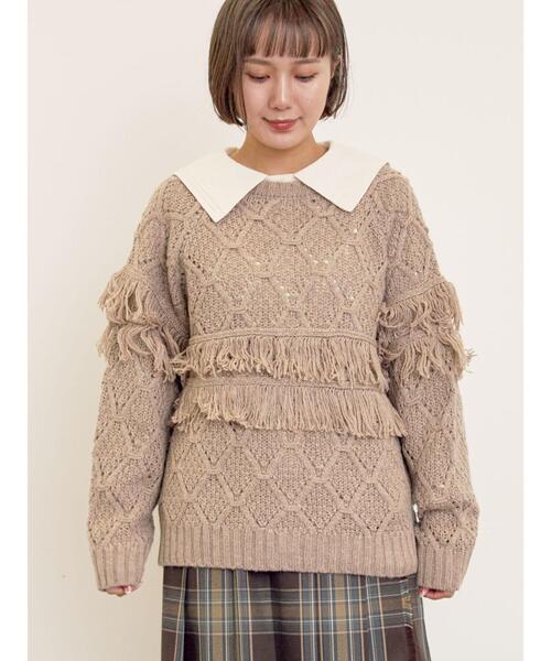 Samansa Mos2(サマンサ モスモス)の「【Fluffy Wool Blend】フリンジ前後2WAYニット(カーディガン/ボレロ・レディース・オフホワイト/ベージュ/レッド・F)」の15枚目の写真